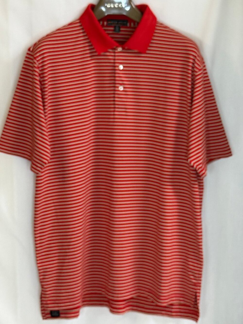 NWOT Peter Millar Men's Short Sleeves w/ Collar Striped Polo Shirt -Red/White-XL